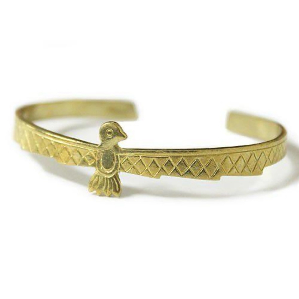 Gold Bird Cuff Bracelet Chibi Brass Native American bracelet